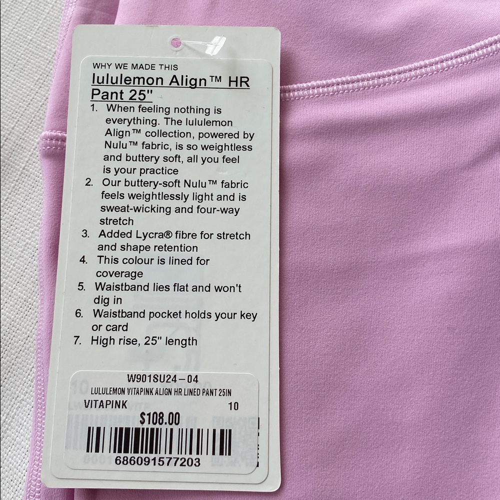 NWT lululemon x Barry’s Align HR pant 25” size 10 | vitapink | pink double lined - Picture 7 of 11